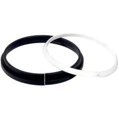 Ai SolventVap Flask Seal and Positioner Set, black split ring and white split ring, white background