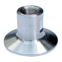 Ai 2" 304 SST Tri-Clamp to NPT Adapter, stainless flange fitting with threaded bore, close-up