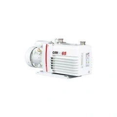Welch CRVpro 65 53 CFM Rotary Vane Pump, white finned pump body with attached motor, side view