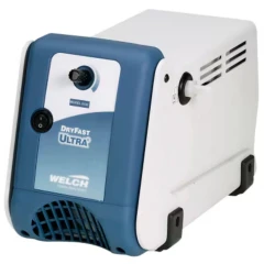 Welch 2032B DryFast 1 CFM Diaphragm Pump, blue and white housing with knob, power switch and side fitting