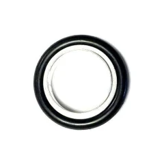 Ai KF25/NW25 Centering Ring, Viton, black O-ring seated on a metal centering ring, top view