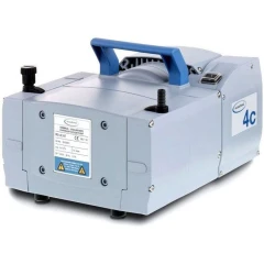 Vacuubrand MD 4C NT 2.2 CFM Diaphragm Pump, light grey housing with blue carry handle, knobs and hose barb