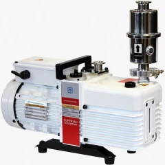 Ai SuperVac 5.6 CFM Corrosion-Resist Pump, white pump with black handle and stainless filter canister on top