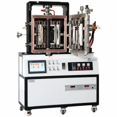 Vacuum Hot Press Furnace, Molybdenum, 1500C, open chamber with metal heating elements above a control cabinet