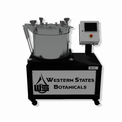 WSB-15 Cannabinoid Extraction Centrifuge, stainless drum with clamped lid on black base, control box and casters
