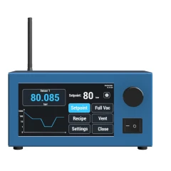 DigiVac SNAP Automatic Vacuum Controller, SS, blue unit with touchscreen, knob, switch and antenna, front view