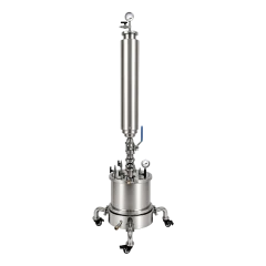 5lb Closed Loop Extractor, Jacketed Platter, stainless column over wide base on wheels with gauges