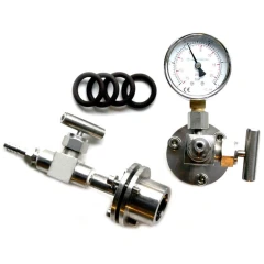Stainless Vacuum Sealing Flange Kit, 25-150mm, stainless flanges with needle valves, pressure gauge and black O-rings