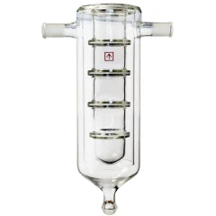 Ai T1 Jackhammer Dry Ice Cold Trap Condenser, clear glass trap with inner stacked chamber, two side arms, bottom tip