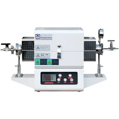 Ai STF1200 50mm Top-Open Quartz Tube Furnace, white housing with tube, flanges, valves and gauge on support stands