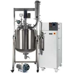 Ai 200L SST Reactor Winterization Package, stainless reactor on frame with column, pump and white temperature unit