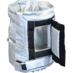 Insulation Jacket with Window, Ai R Reactors, silver fabric jacket with open viewing flap and black hook-and-loop straps