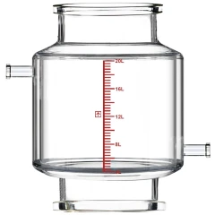 Ai R20f Single-Jacketed 20L Filter Vessel, clear glass vessel with red graduation scale and side hose ports