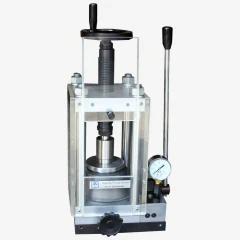 Ai MP24A 24-Ton Pellet Press with Shield, steel press frame with clear shield, pump lever and pressure gauge