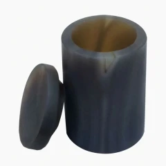 50ml Brazilian Agate Grinding Jar MAG.50, banded grey agate jar with its lid set beside it