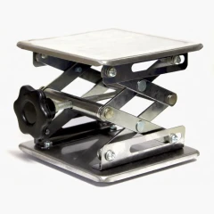 Ai 6 x 6" Stainless Steel Lab Scissor Jack, square platforms with scissor arms and black adjustment knob