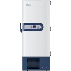 Ai RapidChill 12 CF -86°C ULT Freezer 120V, tall white upright freezer with navy handle panel and base grille