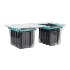 NEST Tecan Robotic Tips, Conductive, Blister, two clear blister trays holding racks of black tips