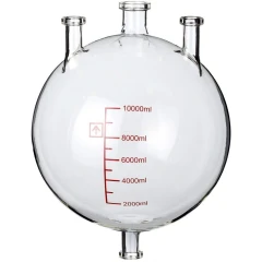 Ai 10L Receiving Flask for 20L SolventVap, round glass flask with three top necks, bottom outlet and red scale