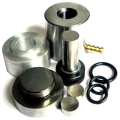 Ai 13mm Vacuum Dry Pressing Die Set, steel die body, plunger, pellets, black O-rings and brass hose barb