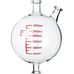 Ai 3L Receiving Flask for 5L SolventVap, round glass flask with angled side neck, bottom outlet and red scale