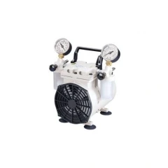 Welch 2534 WOB-L 1.7 CFM Oil-Free Pump, white twin-gauge pump with black fan grille and top handle