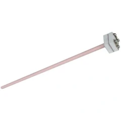 Type B Thermocouple 9.8", Ceramic Sheath, TCB, pink ceramic sheath rod ending in a white terminal block