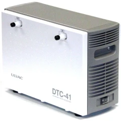 ULVAC DTC-41 230V 1.6 cfm Diaphragm Pump, white and grey boxed pump with inlet and outlet fittings
