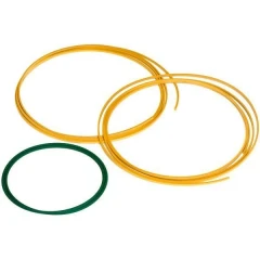 Edwards nXDS Tip Seal Service Kit, two yellow tip seal strips and a green O-ring, white background