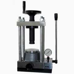 Ai MP40A 40-Ton Laboratory Pellet Press, steel frame with handwheel, pressure gauge and pump lever, white background