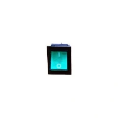 Power Switch with Light for AT and FO Ovens, green lit rocker switch in black housing, white background