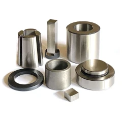 Ai 13x13mm Square Easy-Retrieve Die Set, steel die parts laid out with split sleeve, square punch and black ring