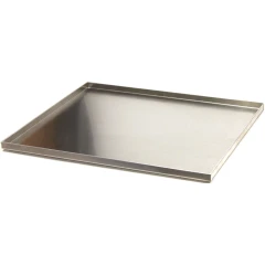 Aluminum Pan Shelf for Ai Vacuum Ovens, flat silver metal tray with raised edges, white background
