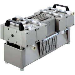 Welch 2163 6.1 CFM 8-Head Diaphragm Pump, grey metal housing with twin black handles and white tubing on top