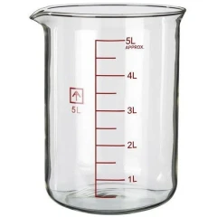 Ai 5L Heavy Wall Glass Beaker for 9" Plates, clear glass beaker with red graduation marks and pouring spout