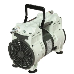 Welch 2562 WOB-L 2.3 CFM Piston Pump, light grey twin-head pump with black carry handle and fan guard