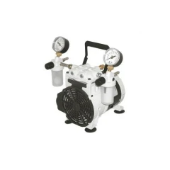 Welch 2546 WOB-L 1.6 CFM Oil-Free Pump, white pump with two gauges, filter jars, black handle and fan guard