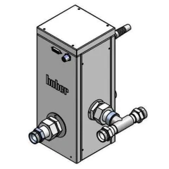 Huber VPC Bypass M30x1.5 for Unistats, grey box unit with threaded pipe fittings, 3D rendering