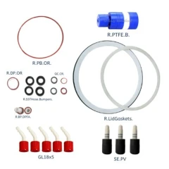 Ai Service Kit for R20f-R50f Filter Reactors, labelled set of O-rings, lid gaskets, red caps and blue fitting