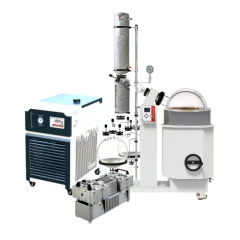 Ai SolventVap 50L Rotary Evaporator, Welch 2163, insulated condenser, flasks and bath beside chiller and pump