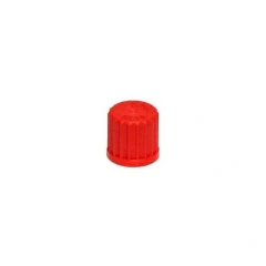 Ai GL16 Caps for Fluid/Vacuum Connectors, 5-Pack, single red ribbed plastic screw cap, white background