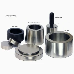 Ai 50mm Round Easy-Retrieve Pressing Die Set, steel sleeves, base, core dies and push rod with handle, labelled parts