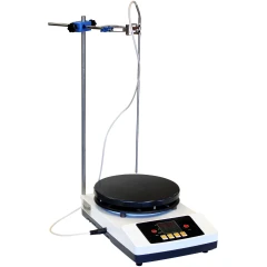 Ai HP9 9" PID Hot Plate Stirrer, 1.5 Gallon, black round plate on white base with display, rod stand and probe