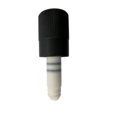 Ai SolventVap All-PTFE Open/Close Valve, black ribbed knob on white PTFE stem with grey bands