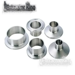 Tri-Clamp Clamp Ferrule, set of five stainless ferrules in different sizes, white background