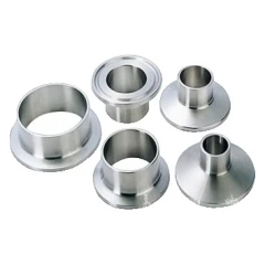 Tri-Clamp Clamp Ferrule, set of five stainless ferrules in different sizes, white background