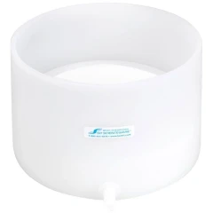 Bel-Art Polyethylene Buchner Funnel, Fixed Plate, white round funnel with perforated plate and bottom spout