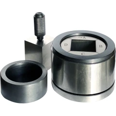 Ai 50x50mm Square Easy-Retrieve Pressing Die, steel die body with square cavity, sleeve ring and knurled plunger