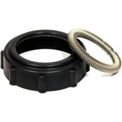 Ai 2L SolventVap Condenser Cap with Spring, black threaded plastic cap beside a coiled metal spring