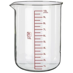 Ai 10L Heavy Wall Glass Beaker for 11" Plates, clear glass beaker with pour spout and red graduations